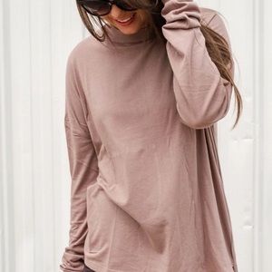 Mauve Longline Mineral-Washed Hi-Lo Top with Thumb Holes